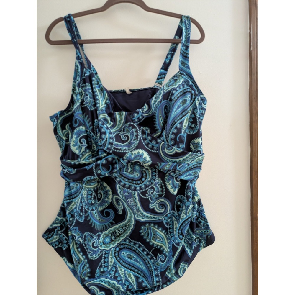 Lands End Swim Sz 24 DDD Tankini Top W/ Adj Support Straps rouched Plus Comfort - Picture 2 of 4